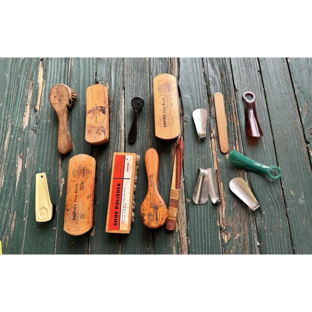 Shoe Shining Brushes Lot‎ of 9 Horse Hair Shoe Polishing Brushes Vintage